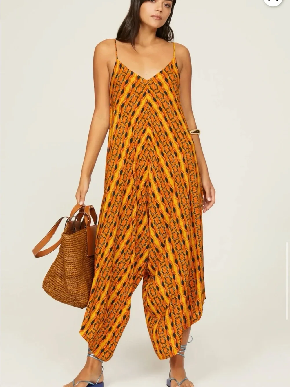 KAHINDO Kano African Tribal Printed Yellow Orange Wide-Leg Jumpsuit EUC SMALL
